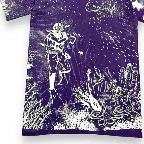 VTG 90s COZUME MEXICO All Over Prints T-shirt Seafloor Frogman Single Stitch XL - Picture 2 of 11